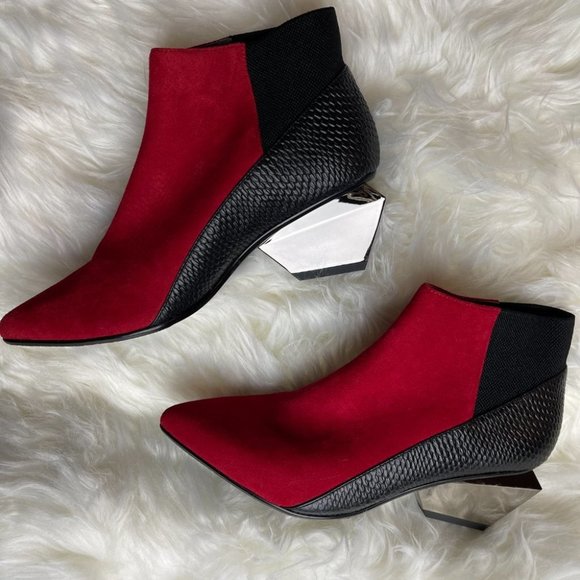 United Nude Shoes - United Nude Red Suede Black Mirrored Heel Booties